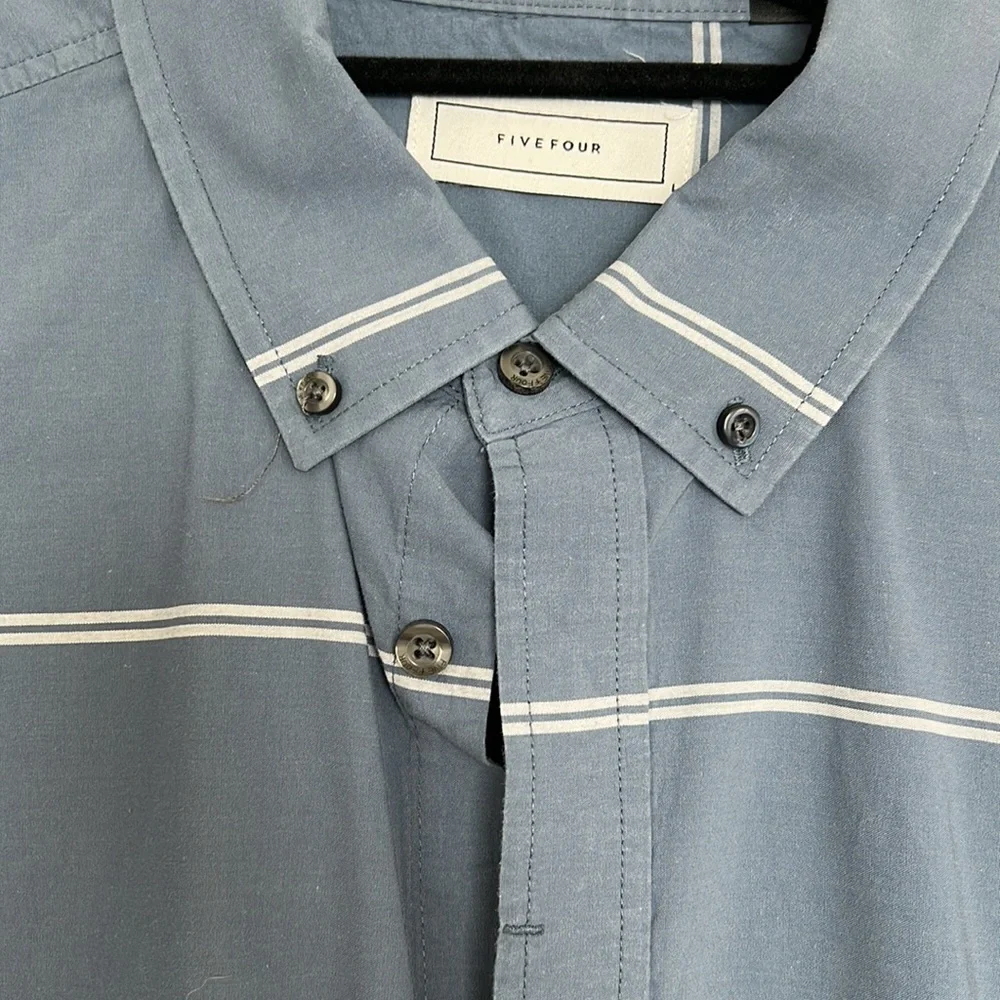 Blue stripe long sleeve cotton button up for men - Picture 2 of 3